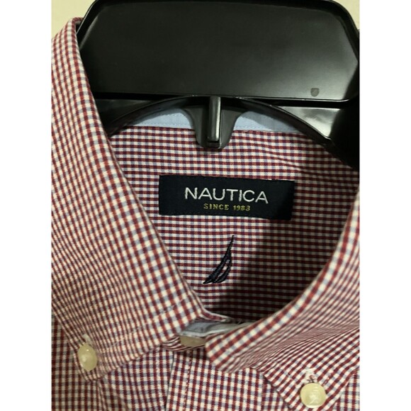 Nautica Shirt Mens 15.5 34/35 Red Gingham Plaid Button Down - Picture 3 of 9